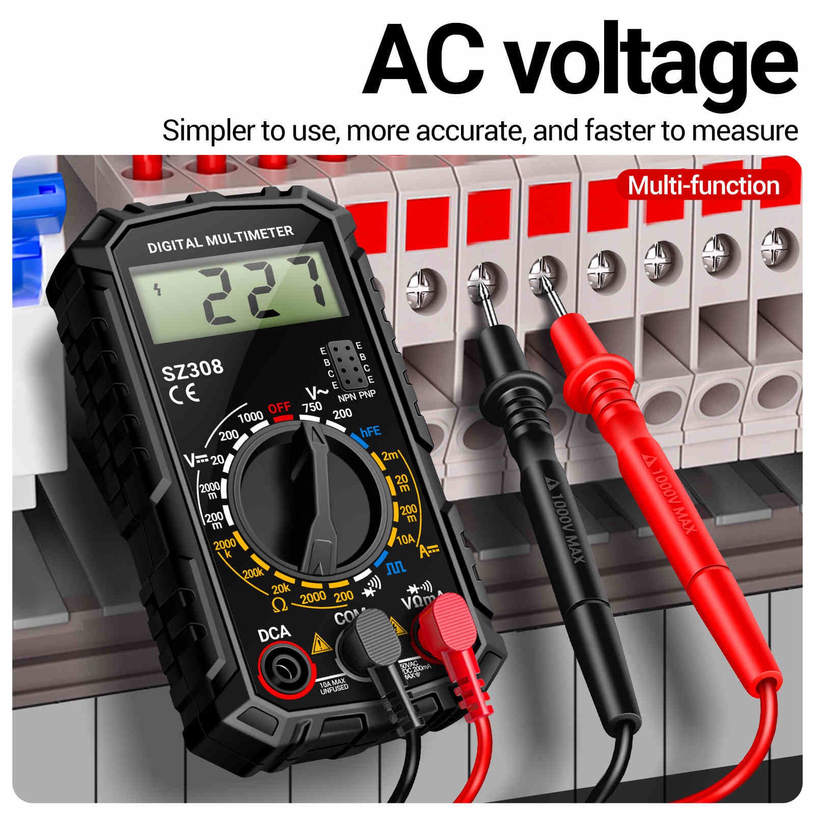 Multimeter Voltmeter Ammeter for AC DC Voltage Current and Diode Transistor Test