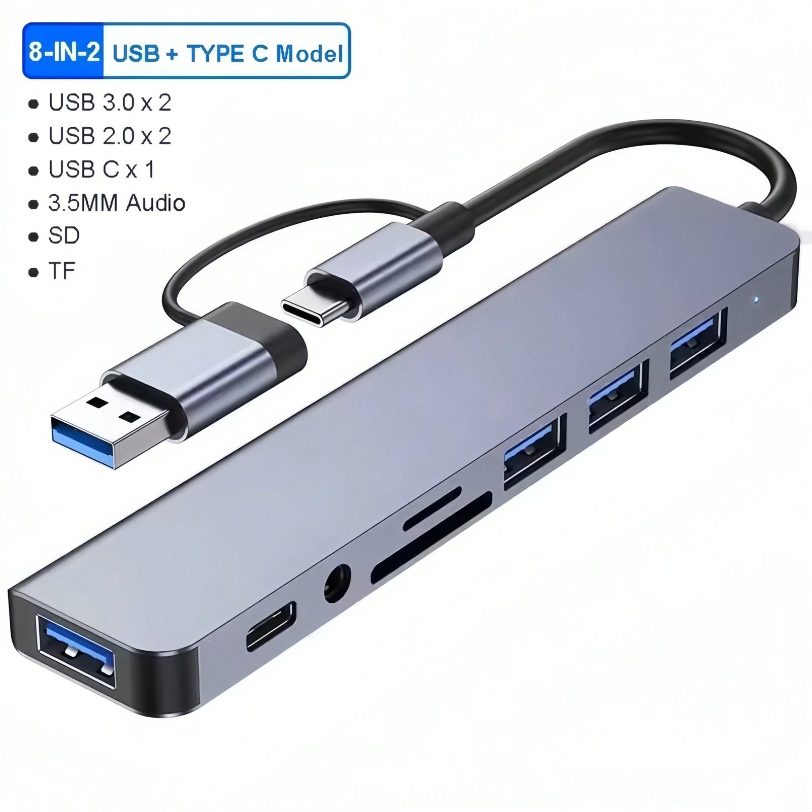 8 In 1 USB Hub With Type C USB 3.0 2.0 Audio SD TF For Laptop Macbook