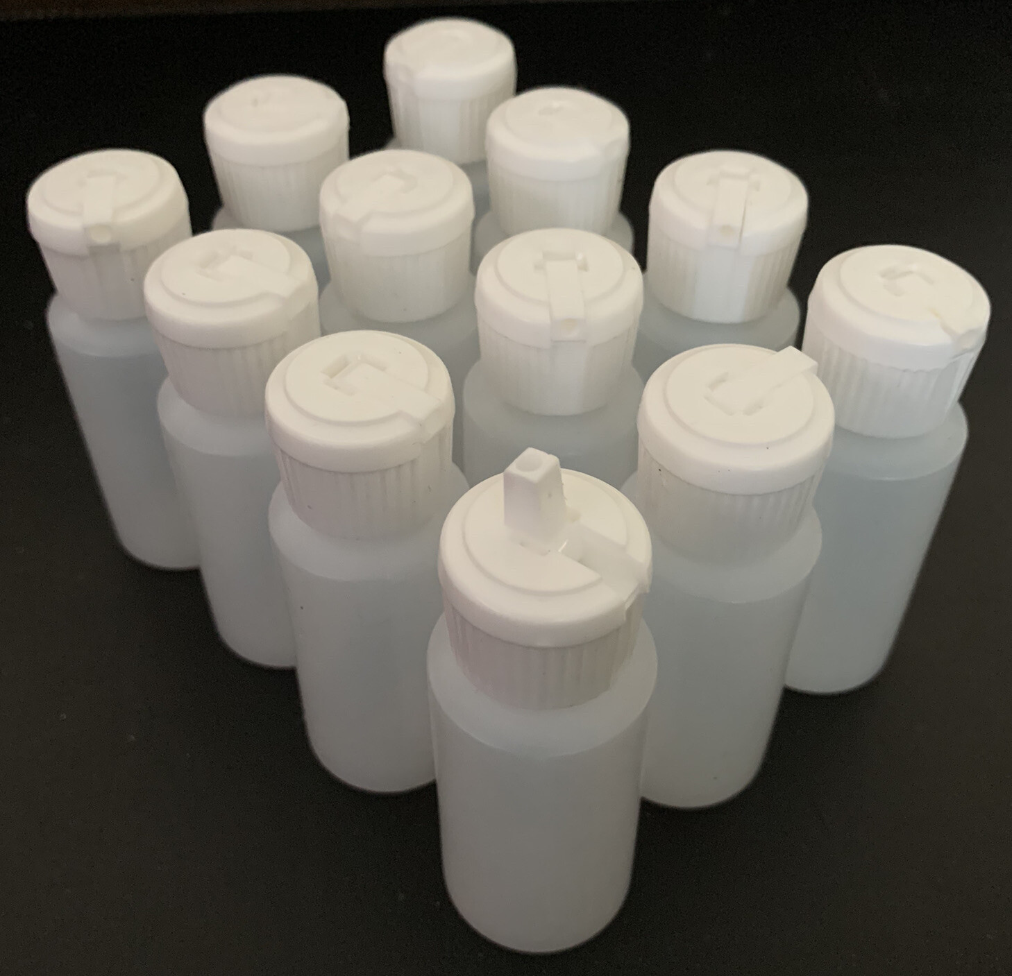 (12) 1 OZ. HDPE Solvent Resistant Bottles With Flip Top Airbrush, Nail, Tattoo