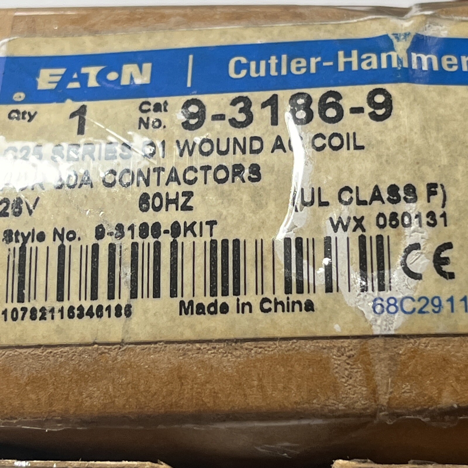 Eaton 9-3186-9, C25 Series d1 Wound AC COIL FOR 50A Contactors, 28V, New