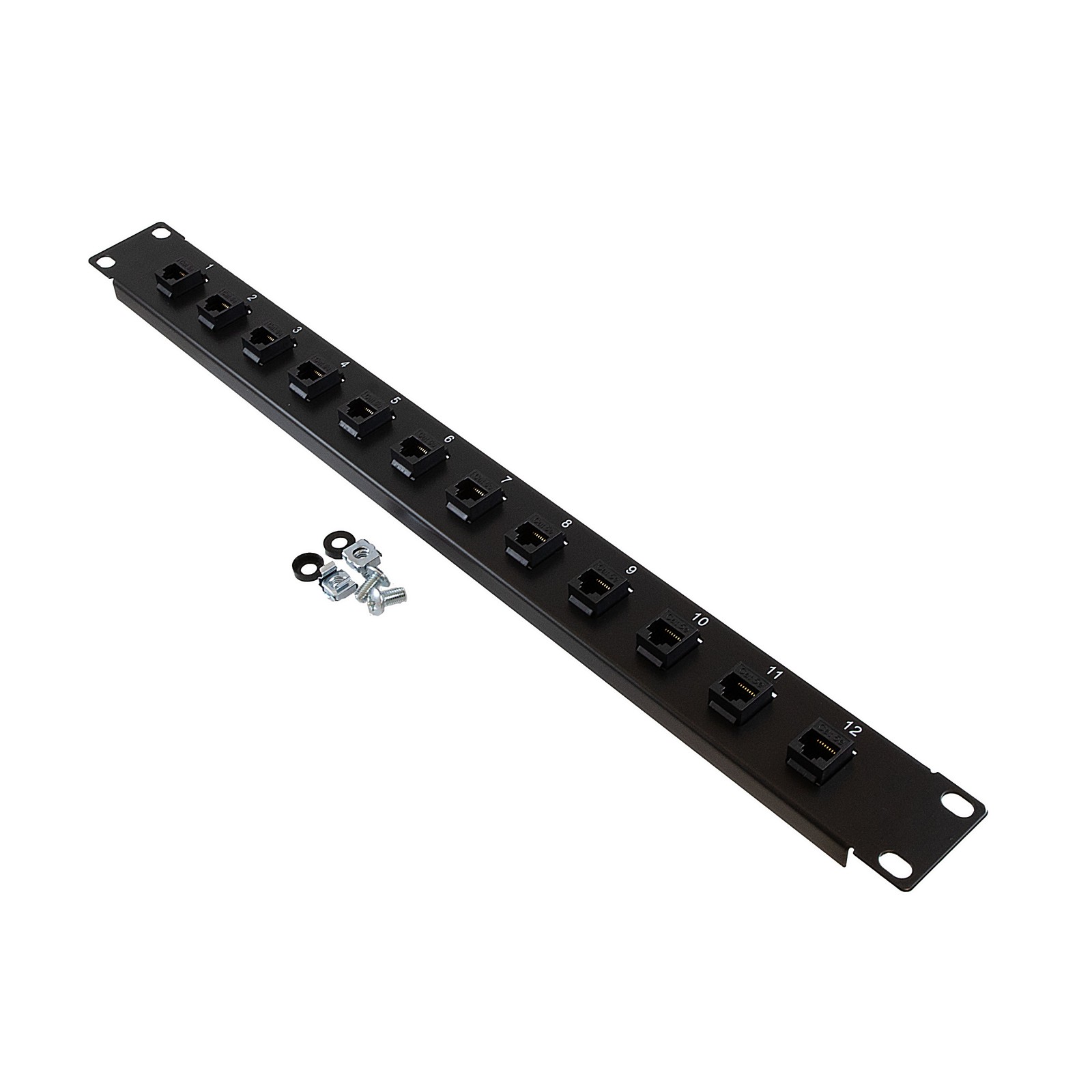 NavePoint 1U (1.75") 19 Inch Panel with 12 Right Angle Cat5e Couplers