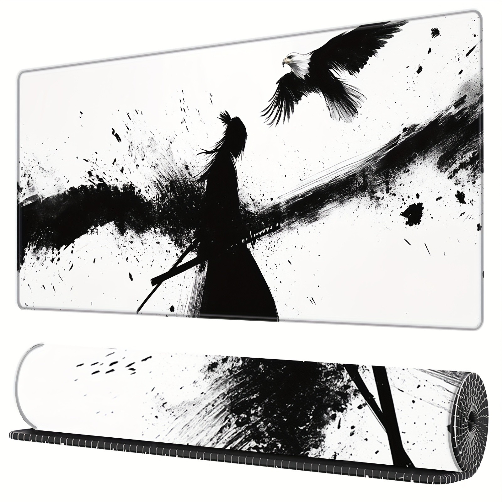 BHJLAXR Large Gaming Mouse Pad, Featuring a Black And White Samurai Design, wi