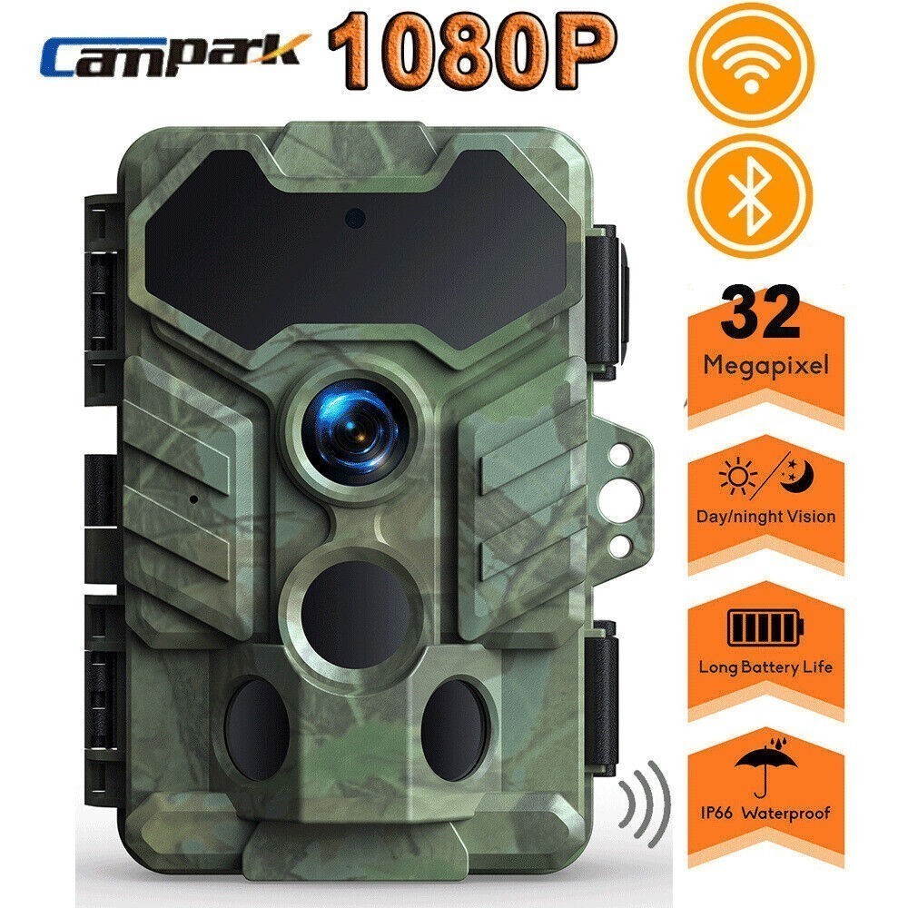 Campark Trail Camera 32MP WiFi Wildlife Hunting Game Cam Bluetooth IR Cut IP66