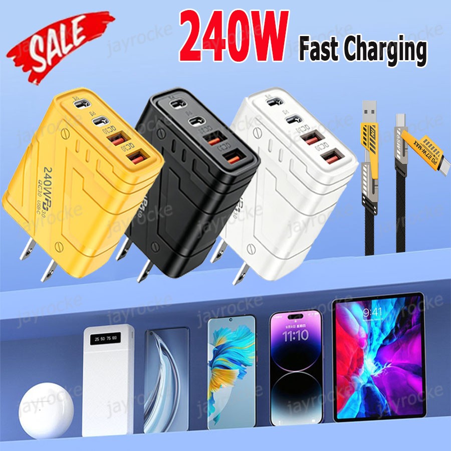 240W Super Fast Charging USB TypeC Wall Charger with Cable for All Cell Phone US