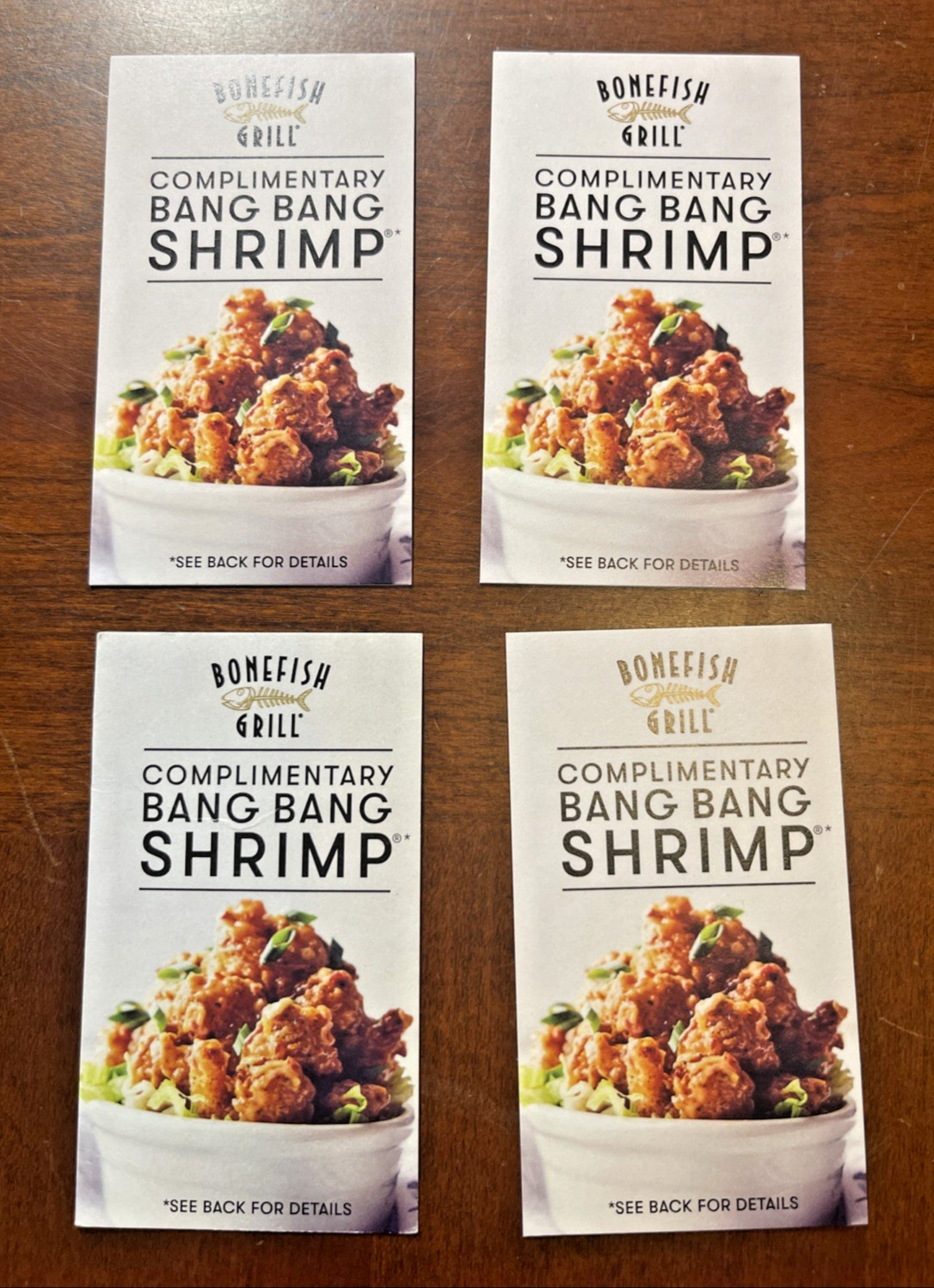 BONEFISH GRILL Free Appetizer (lot of 4) valued at $60! Get 4 free appetizers!