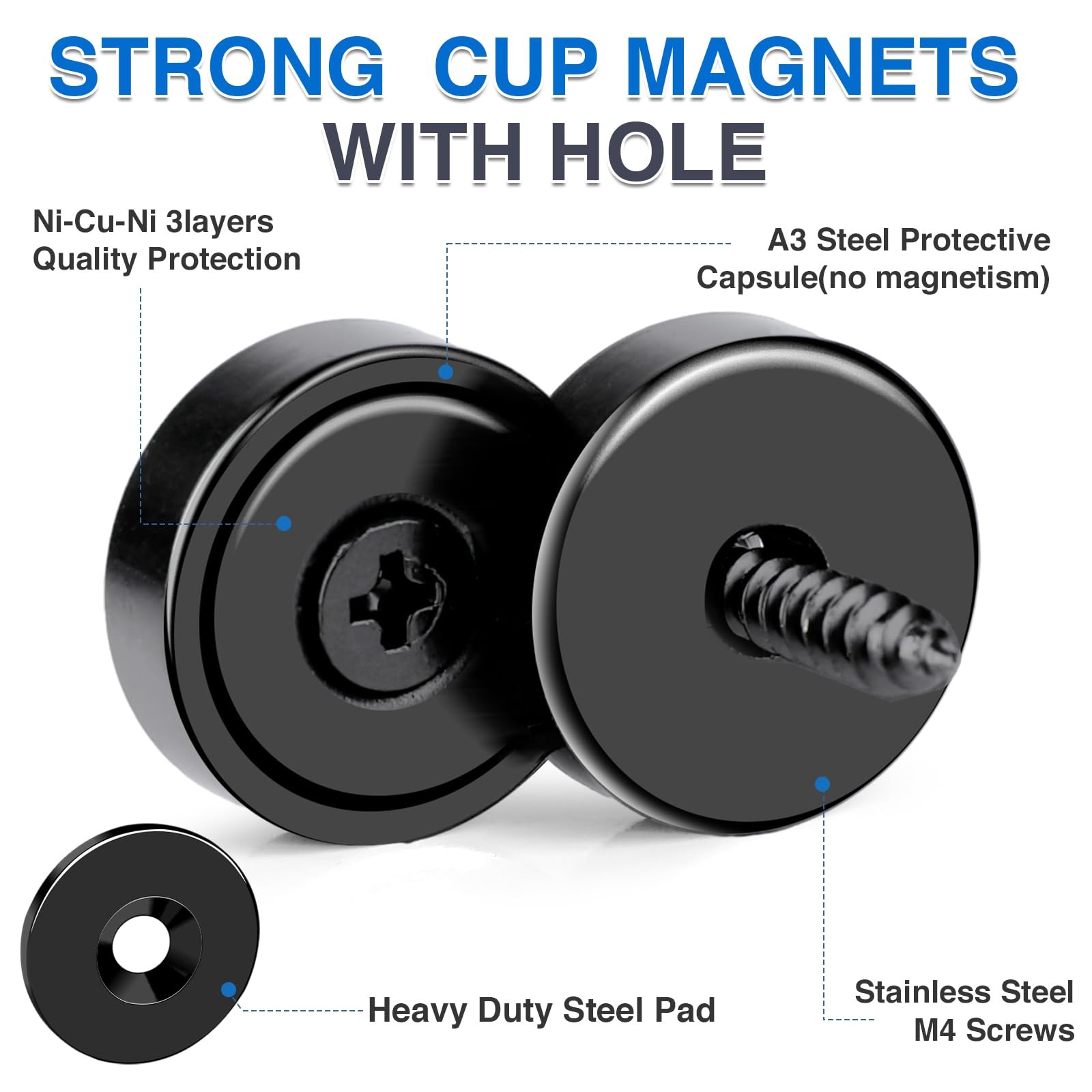 MIKEDE 12Pack Strong Neodymium Cup Magnets, 70Lbs+ Force Heavy Duty Black Rou...