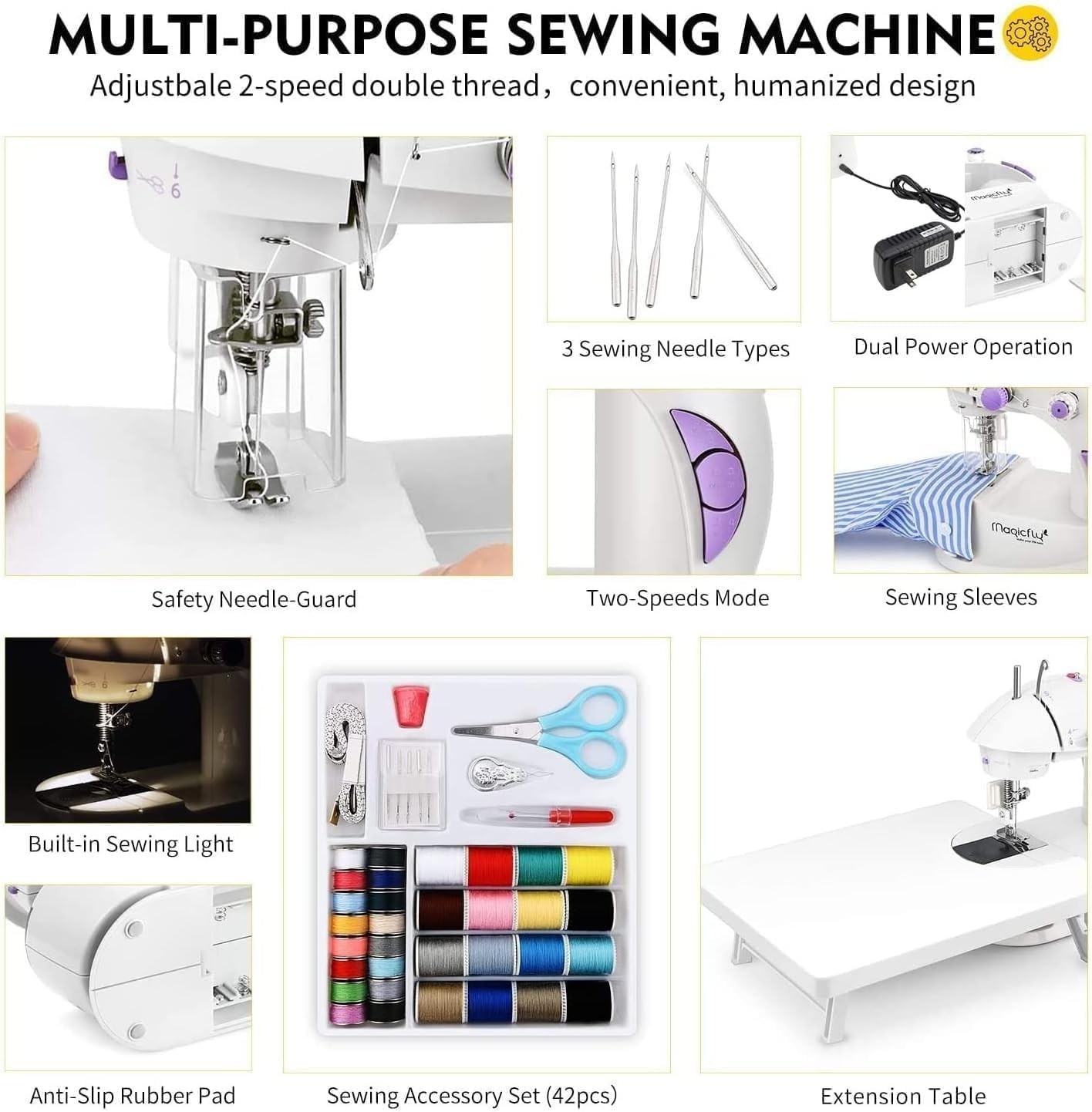 Mini Sewing Machine with Extension Table, Dual Speed Portable Sewing Machine ...