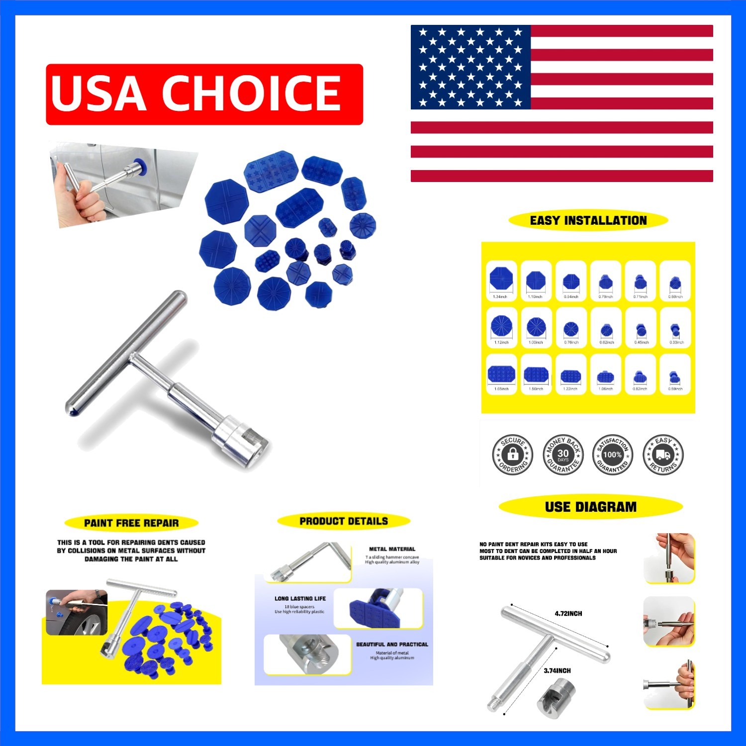 19 PCS Car Dent Puller Kit, Dent Removal Tools with T-Shape Puller, Paintless...