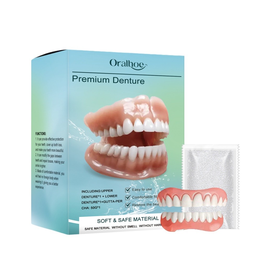 Full Denture Set,Soft & Safe Moldable False Teeth Set,Full Dentures for No Teeth