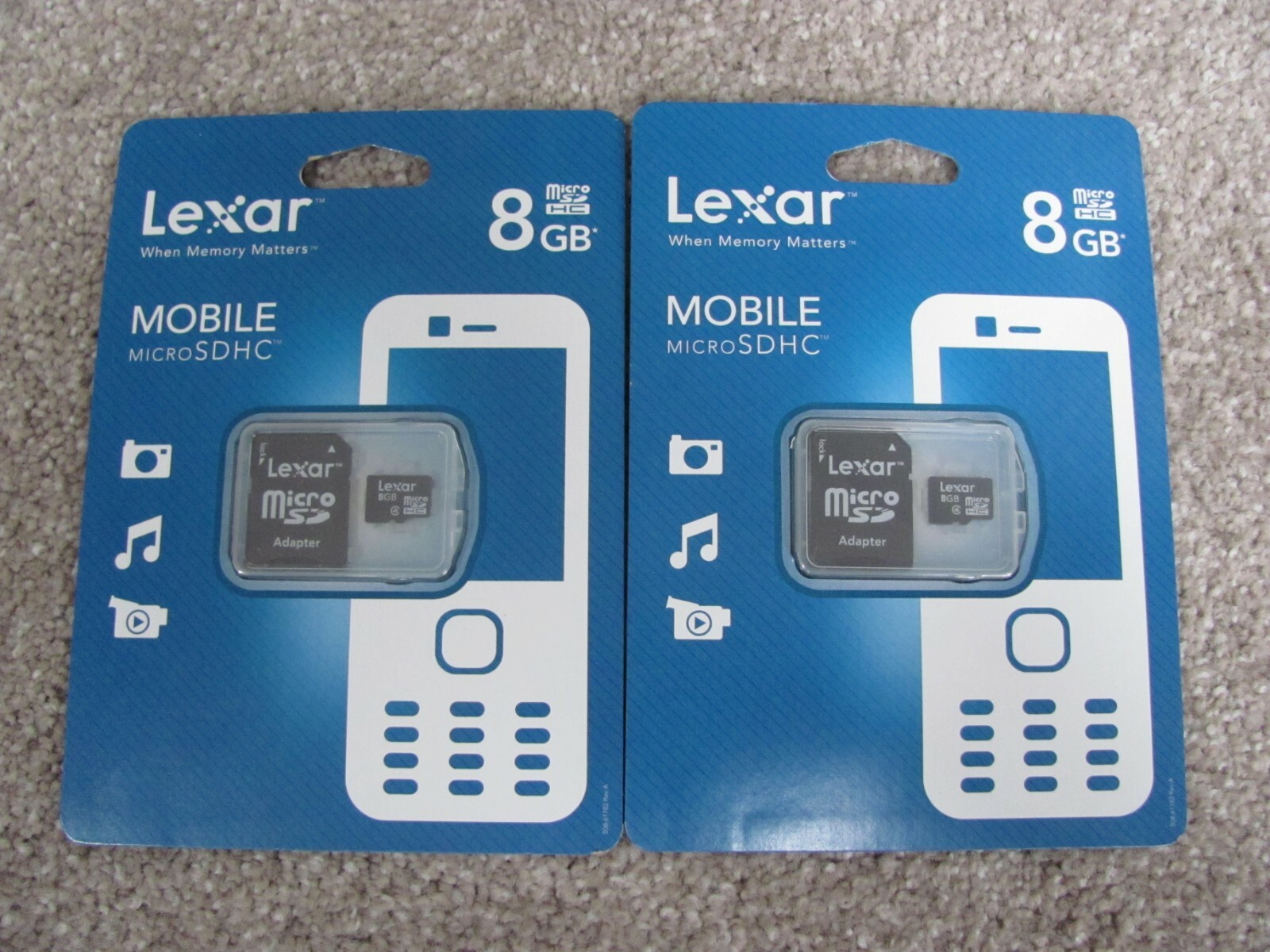 Lot of 2! Lexar 8GB Mobile microSDHC Memory Card with Adapter (LSDMI8GBASBNAA)