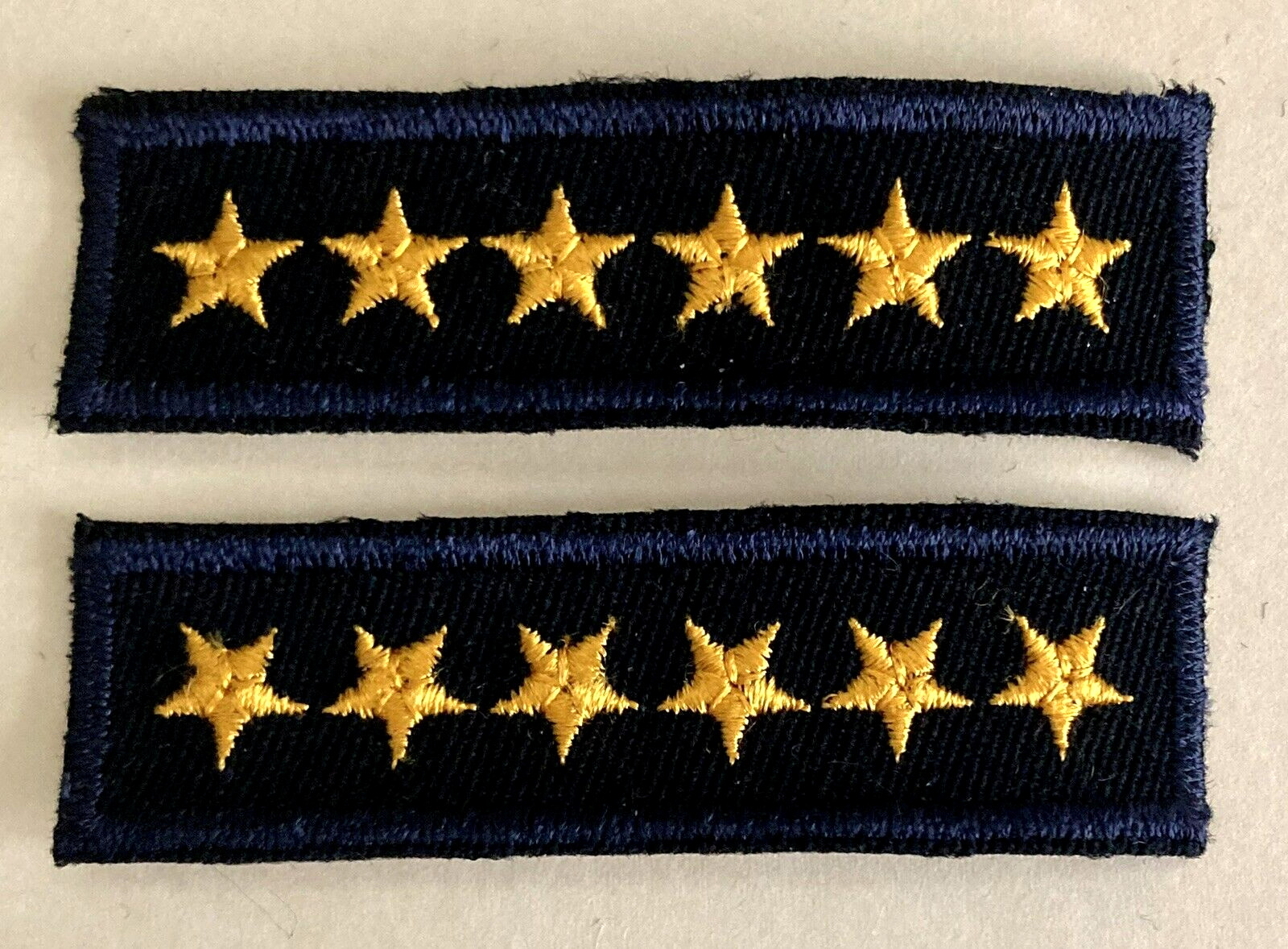 Pair Gold 6-Star Patches Service Rank Fire Military Police Uniform Embroidered