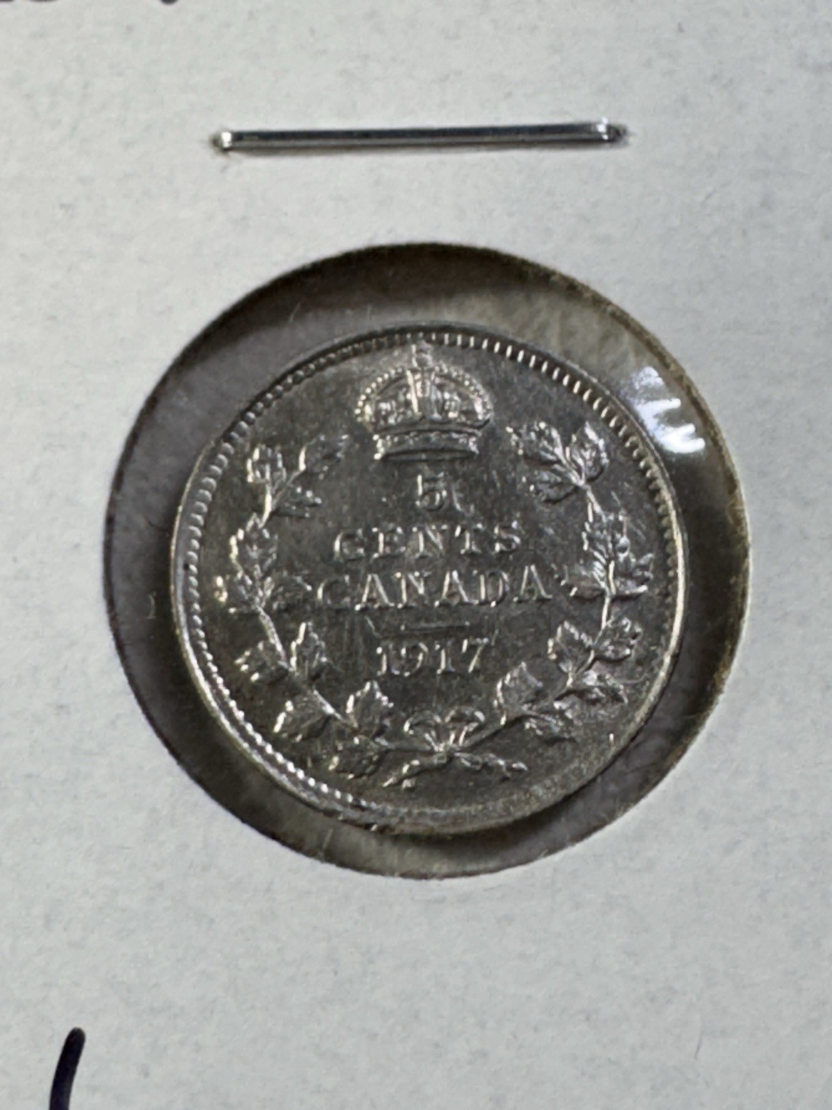 1917 Canada 5 Cents Silver Coin Cleaned