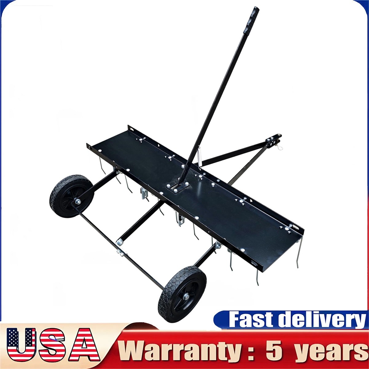 48" Tow-Behind Lawn Dethatcher Rake ATV Tractor 24 Tines 8" Solid Wheels Yard