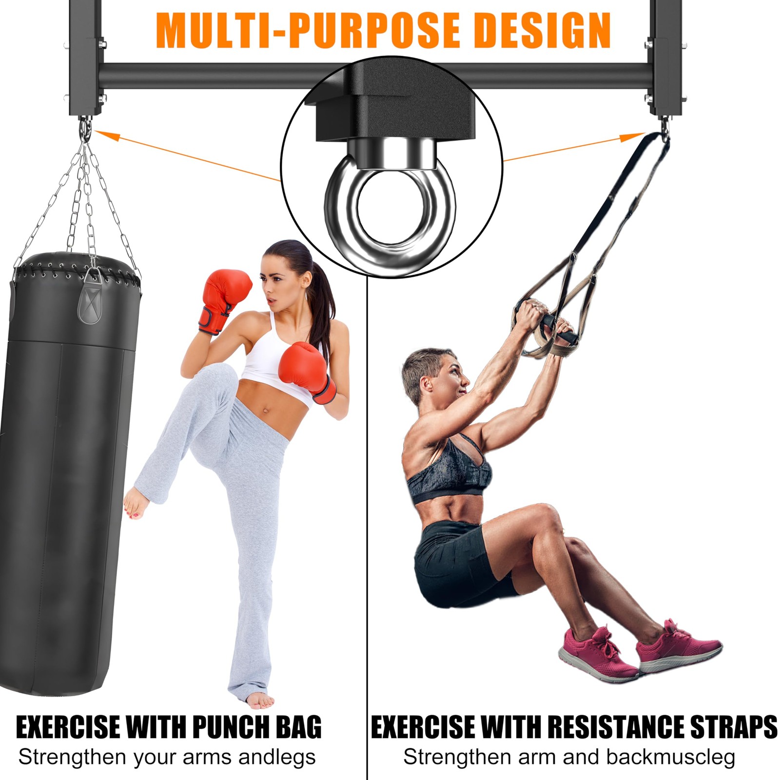 Ceiling Mounted Pull Up Bar, 3 Adjustable Heavy Duty Pull Up Bars, 16"/24" Ra...