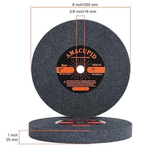 8" Brushed Nylon Buffing Wheels for Bench Grinder - 180 Grit, 5/8" Arbor, Polish
