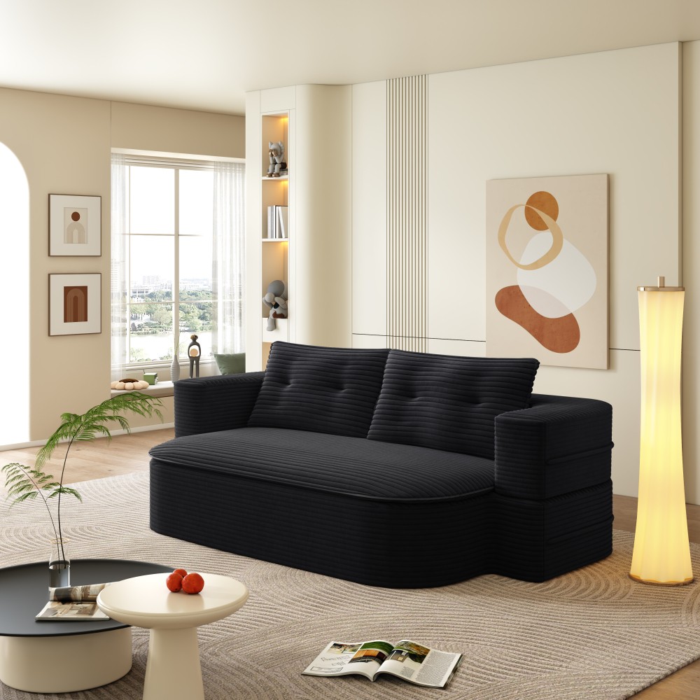 Foldable 2-in-1 Sofa Bed Sleeper Couch w/ Pillows & Blanket, Plush Corduroy
