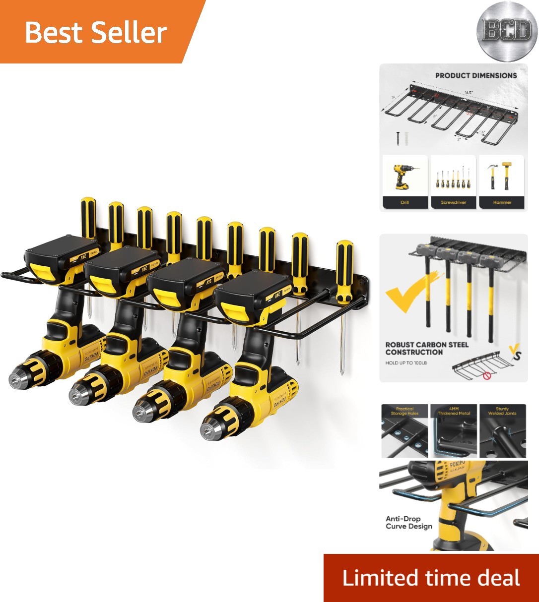 Rust Resistant 3-Tier Heavy Duty Wall-Mounted Tool Organizer for Workshop