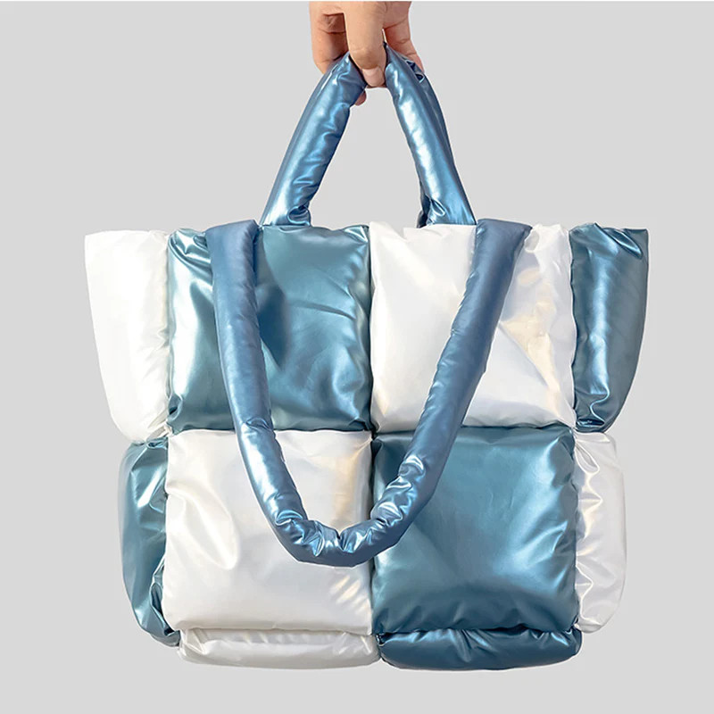 Women Handbags Winter Color Matching Down Cotton-padded Coat Tote Bag Soft
