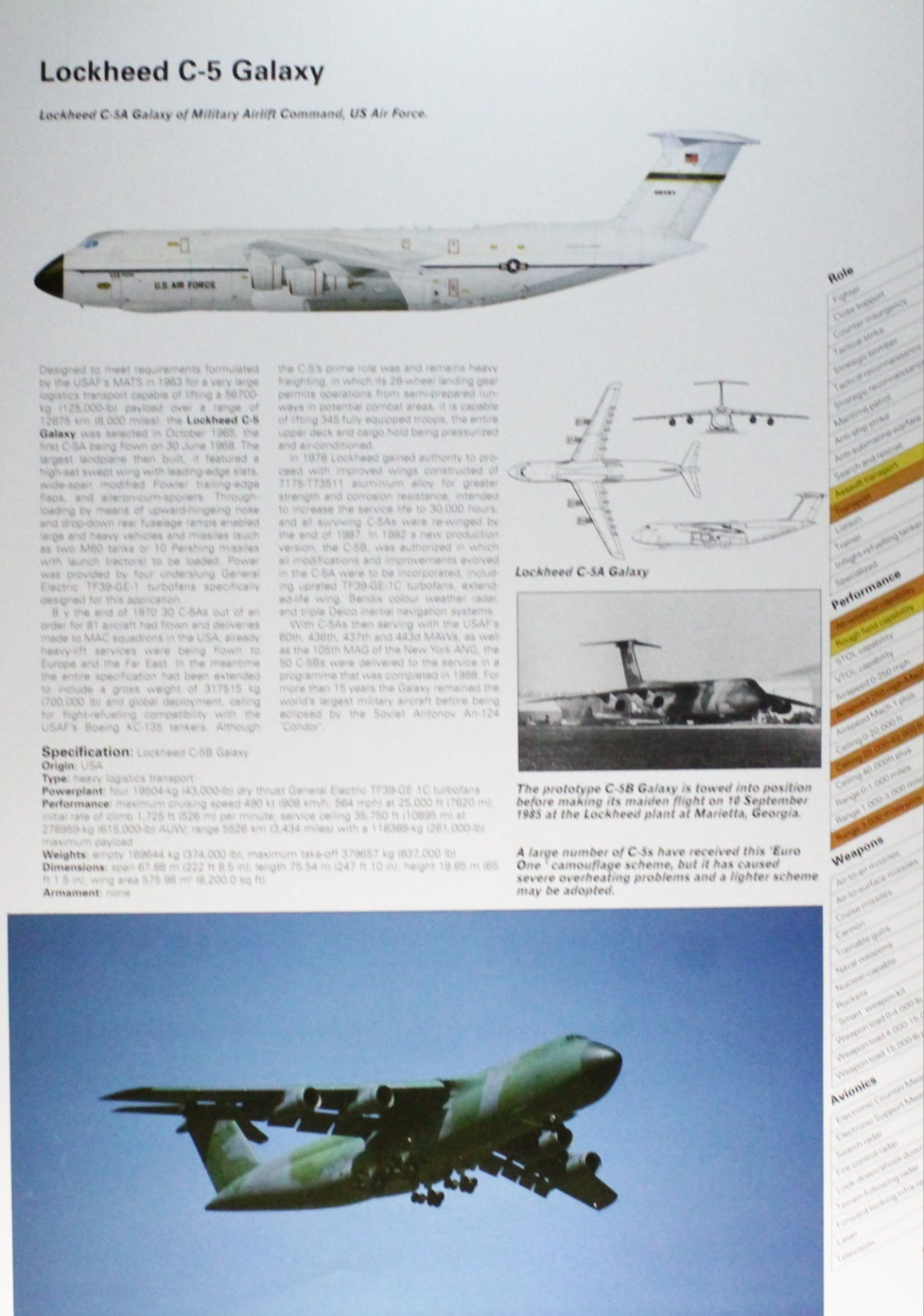 Galaxy Lockheed C-5 C5 C 5 Picture Aircraft Vtg Detail Info Sheet Wall Art
