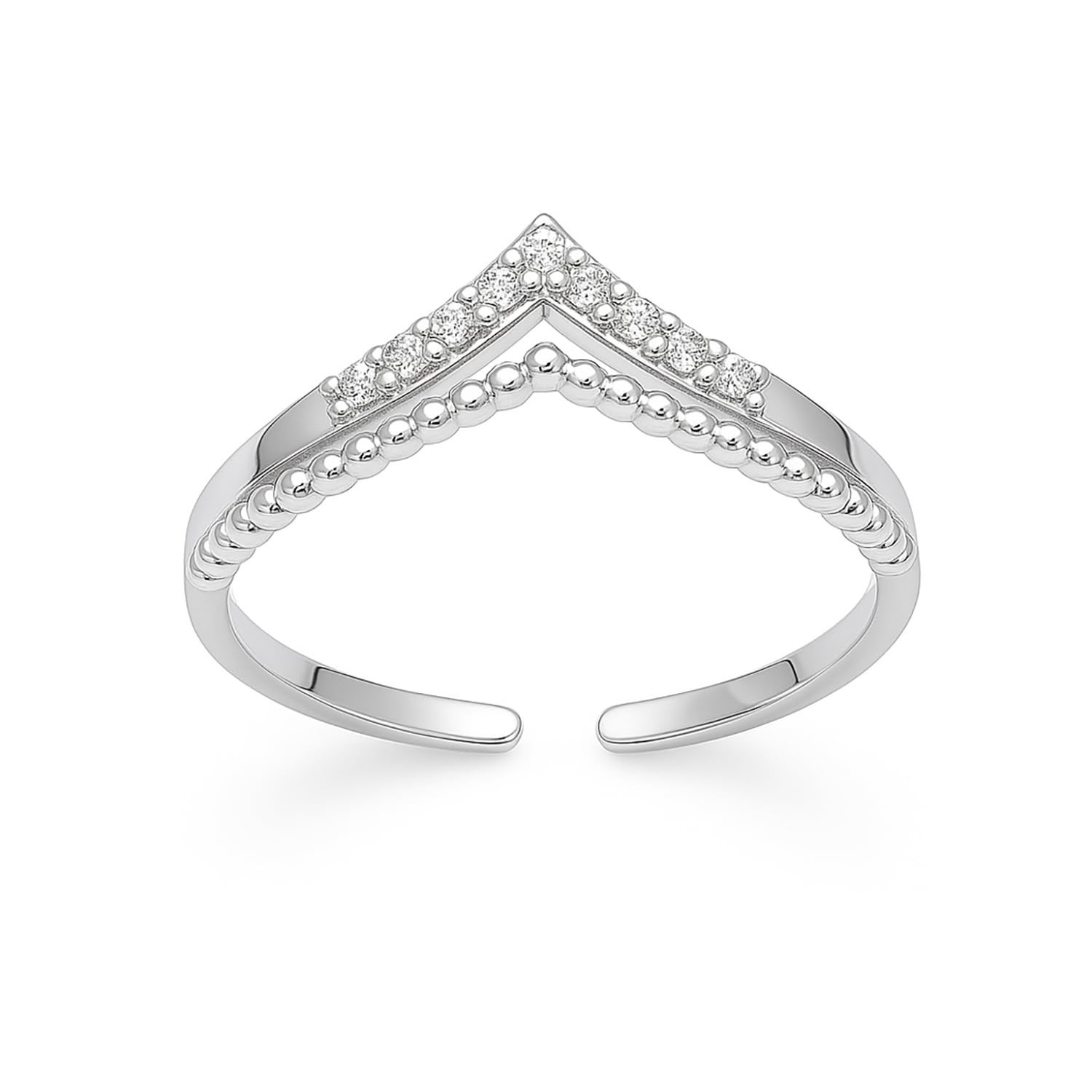 925 Sterling Silver Double V-Shaped Adjustable CZ Toe Rings Gift's for Women