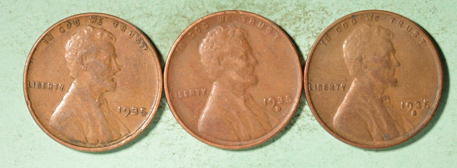 1935-P + 1935-D + 1935-S  USA Wheat Cent Set - INV#Z-282
