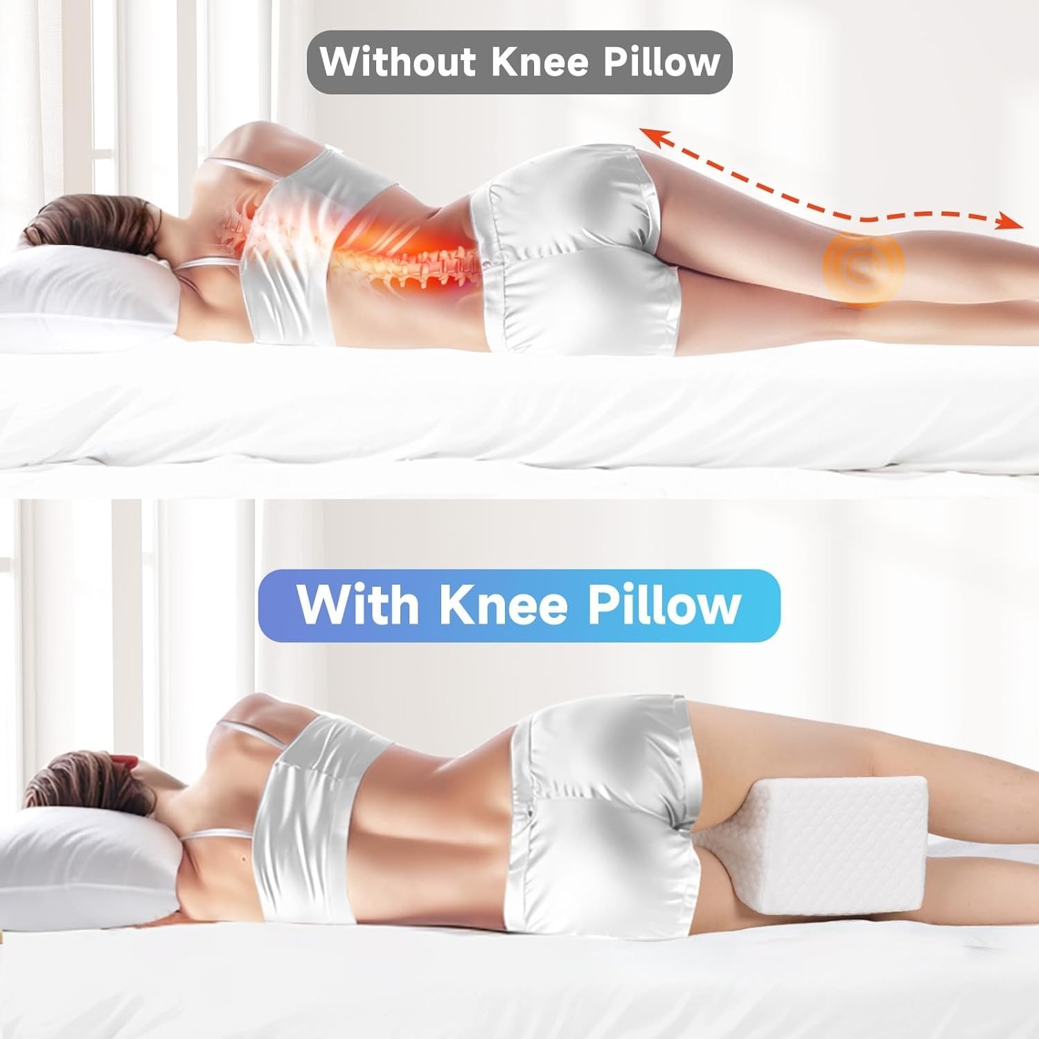 Memory Foam Knee Pillow for Side Sleepers, Adjustable Leg Support for Alignment