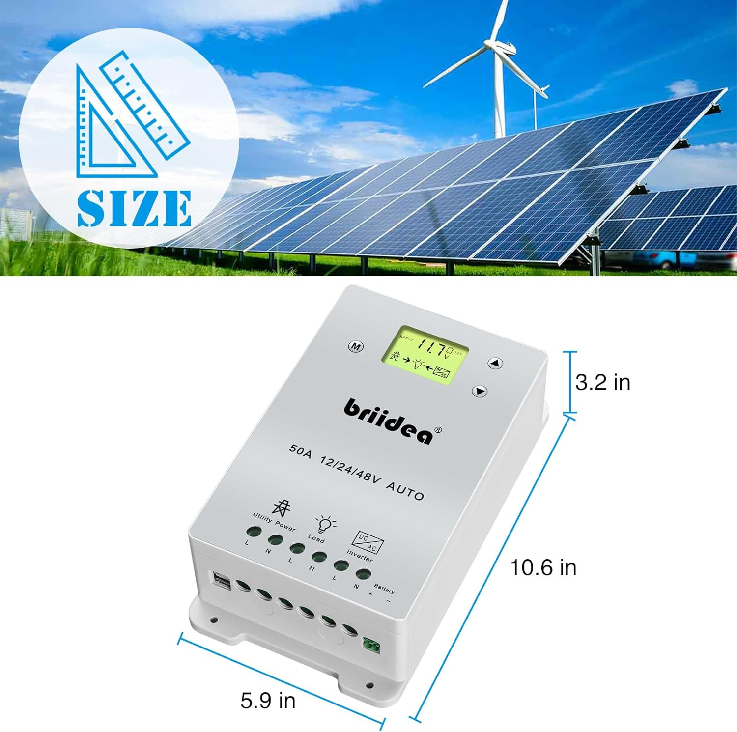 Automatic Transfer Switch, 50A 5500 Watt ATS Dual Power Controller for Off Grid