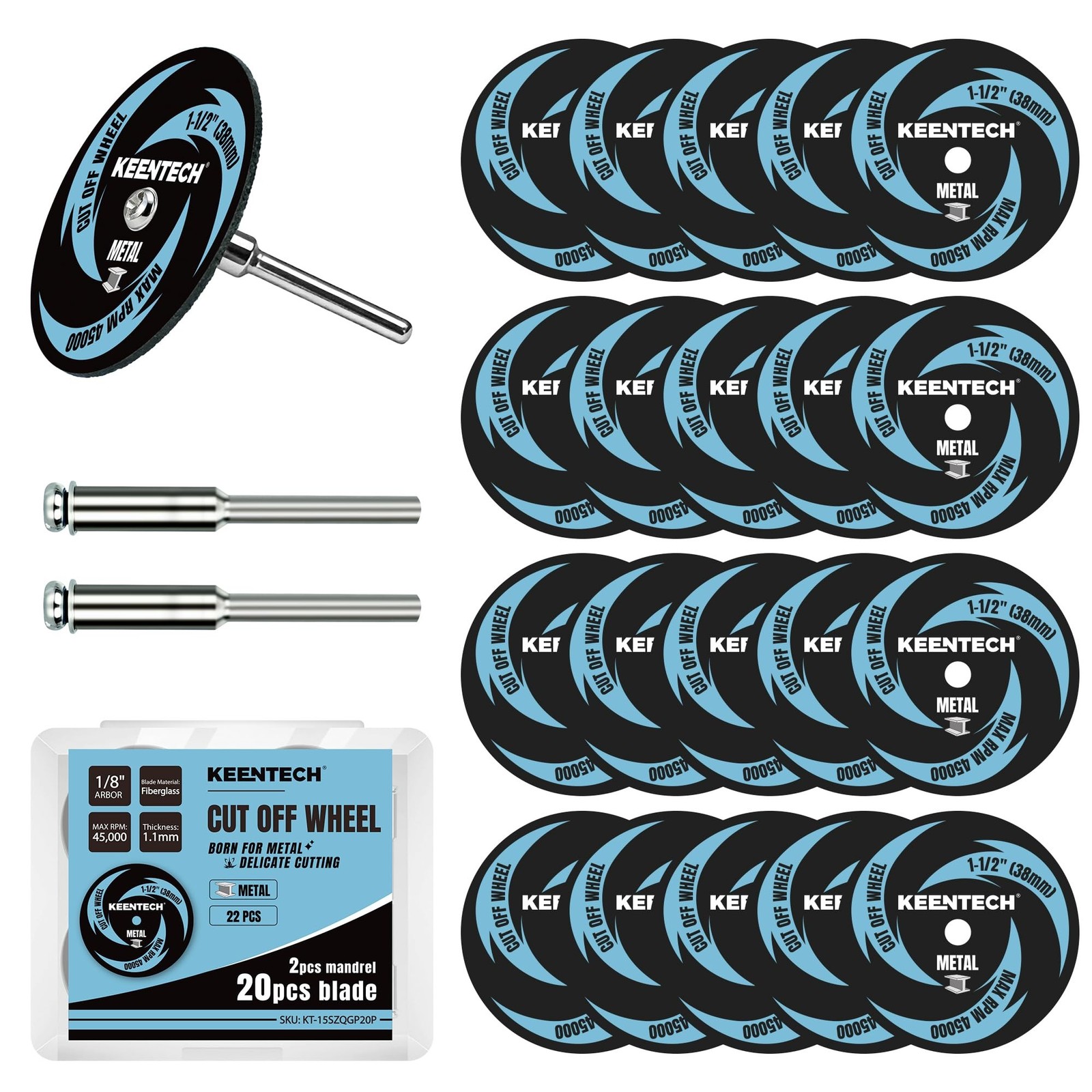 KEENTECH 1-1/2" Cut Off Wheels 22 Pack, 1.5" x 1/8" Fiberglass Reinforced Cut...