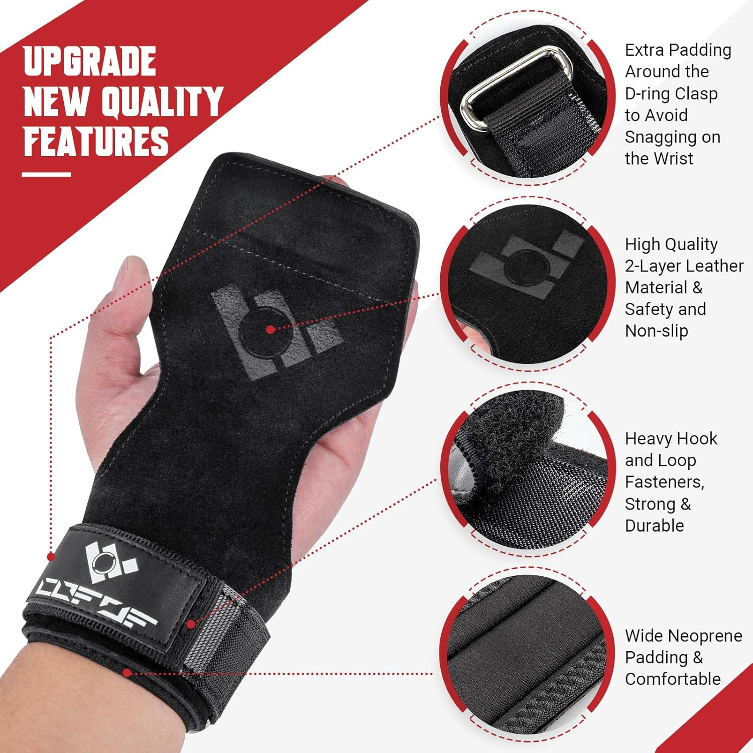 COFOF Weight Lifting Wrist Strap, Double Layer Leather Wrist Strap for Deadlift