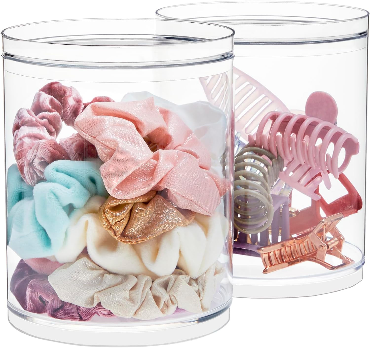 Bella Tall Scrunchie Holder | Stackable Clear Plastic Container (Set of 2) round