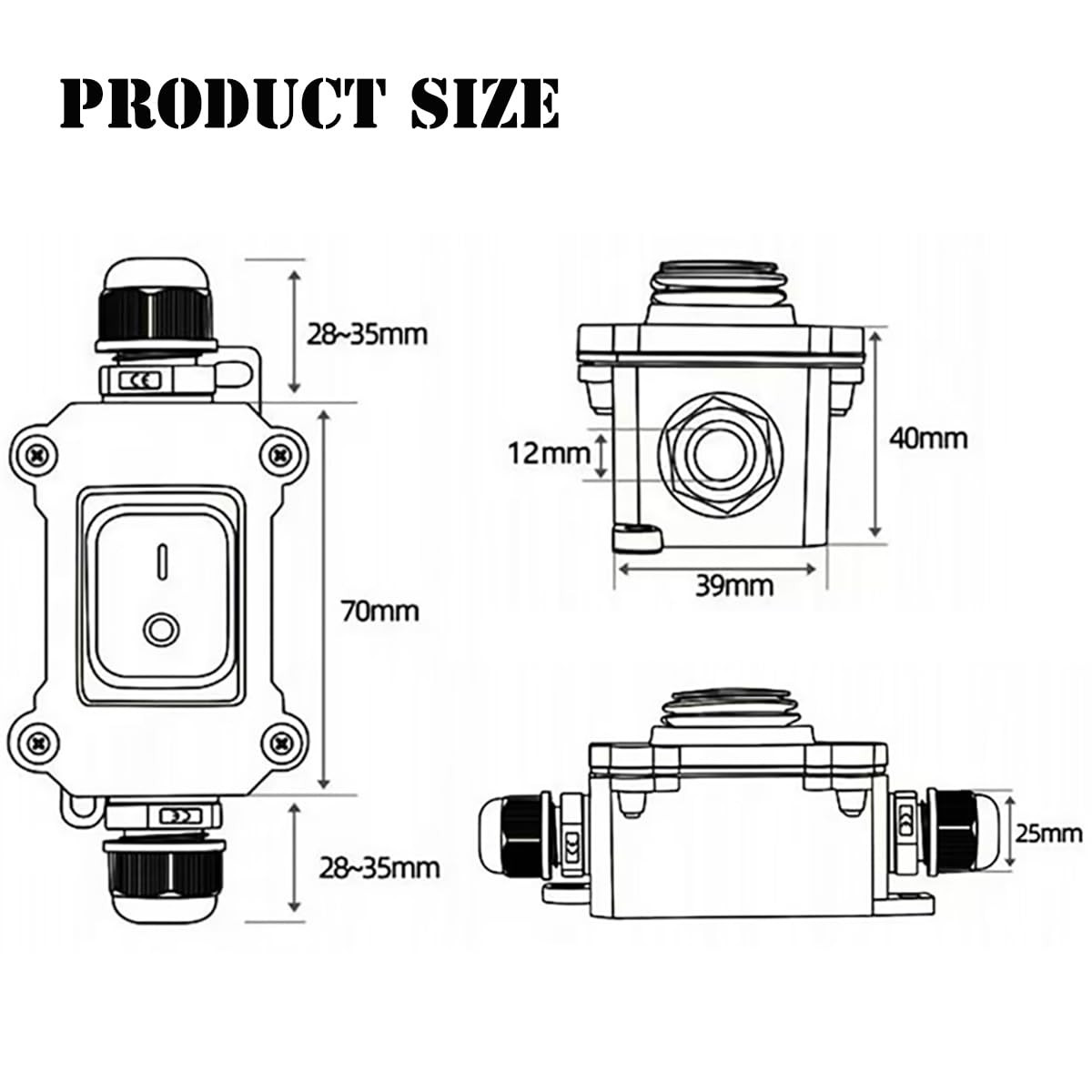 Waterproof Inline Cord Switch,DPST AC 20A-125V,16A-250V On Off Toggle Switch wit