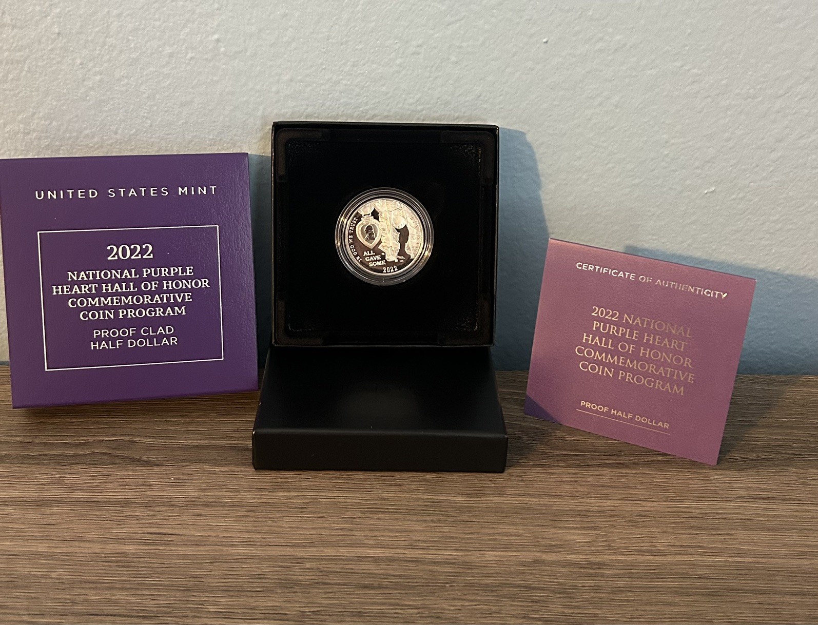 2022 S National Purple Heart Hall of Honor PROOF Half Dollar Coin Box and COA