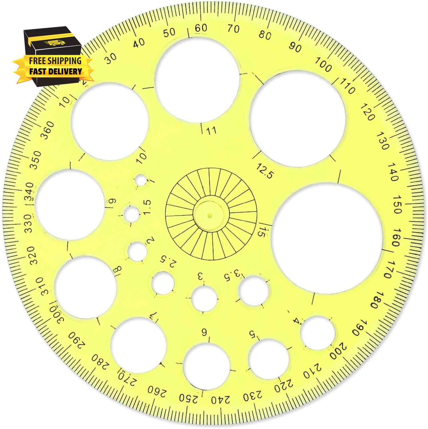 Circle Template 360° Protractor round Stencil, Plastic Circle Ruler for Drawing,