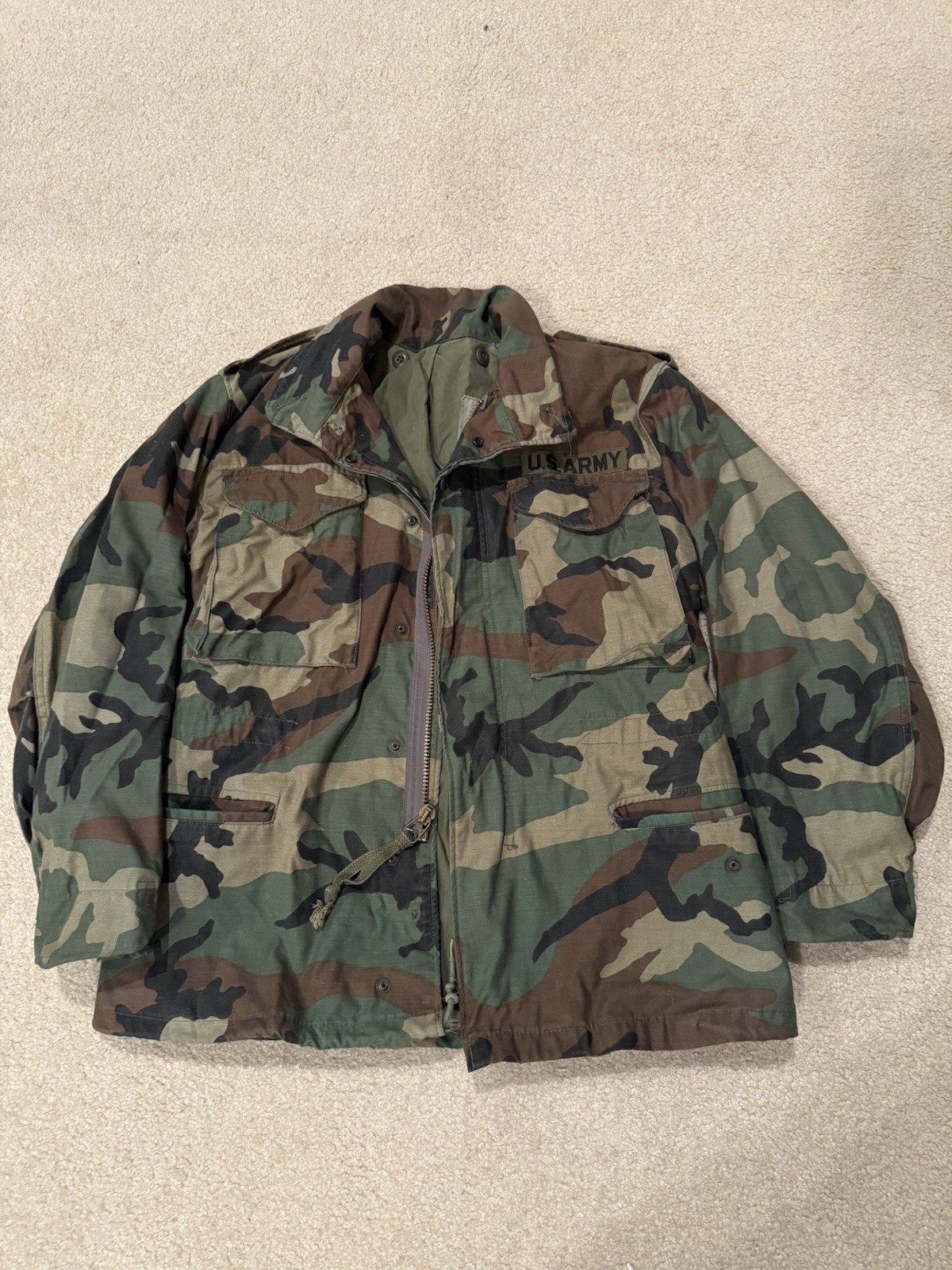 Vintage U.S. Army M-65 Field Jacket Woodland Camo Small Short Hooded