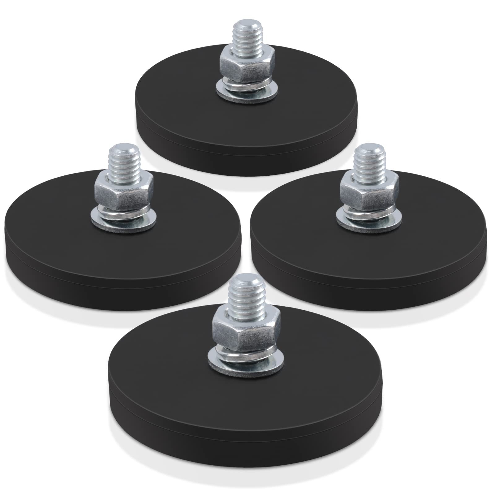 4Pcs Rubber Coated Magnets 30LBS Bolt on Magnets with M6 Threaded Studs and Nuts