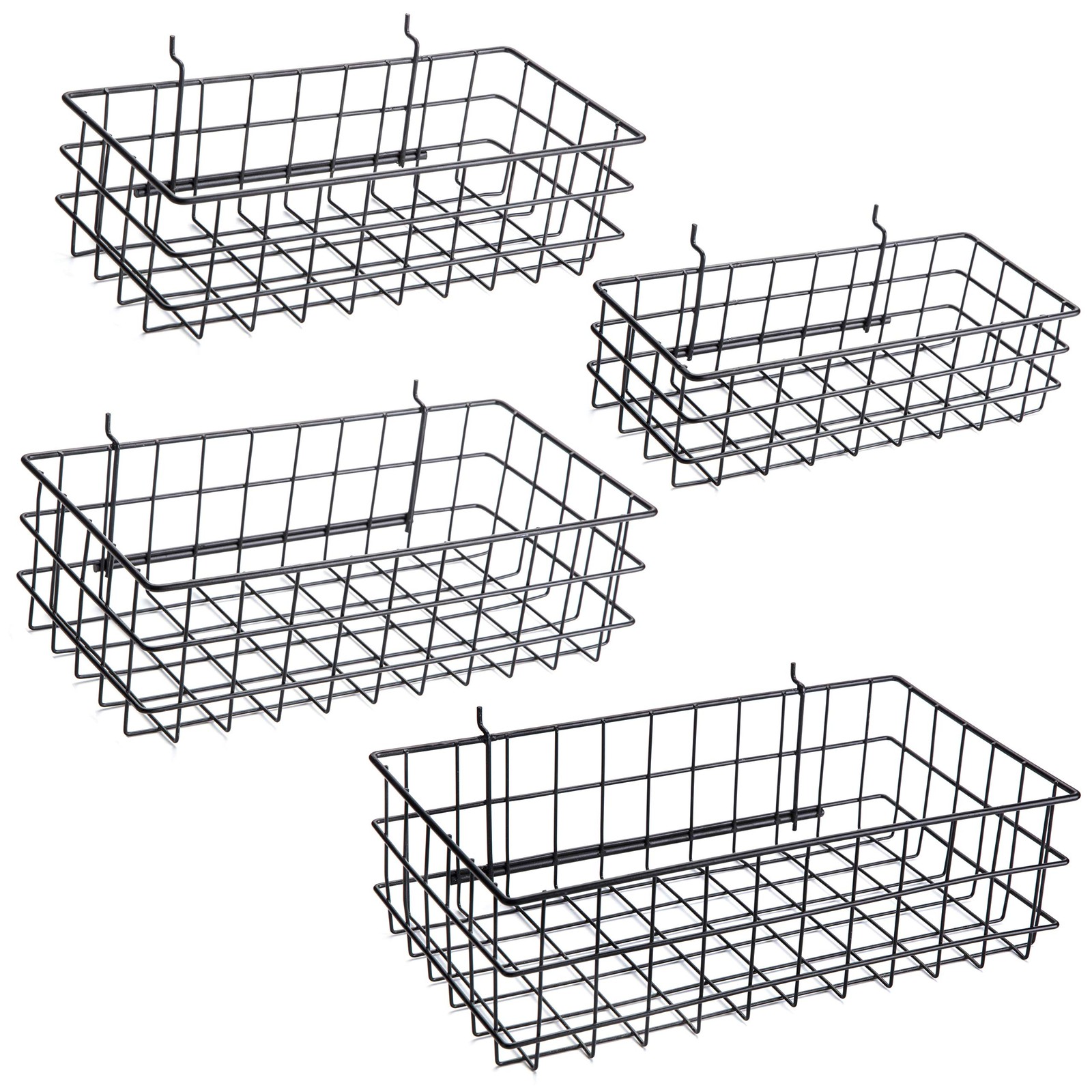 Pegboard Baskets, Set of 4 Black - Hooks to Any Peg Board - Pegboard , Square...