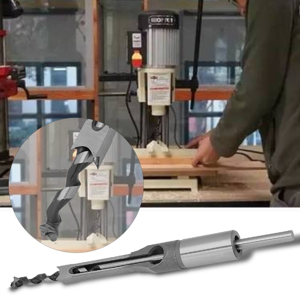 Square Hole Drill Bit 2Pcs 3/8" Woodworking Mortise Hollow Chisel Drill Bit