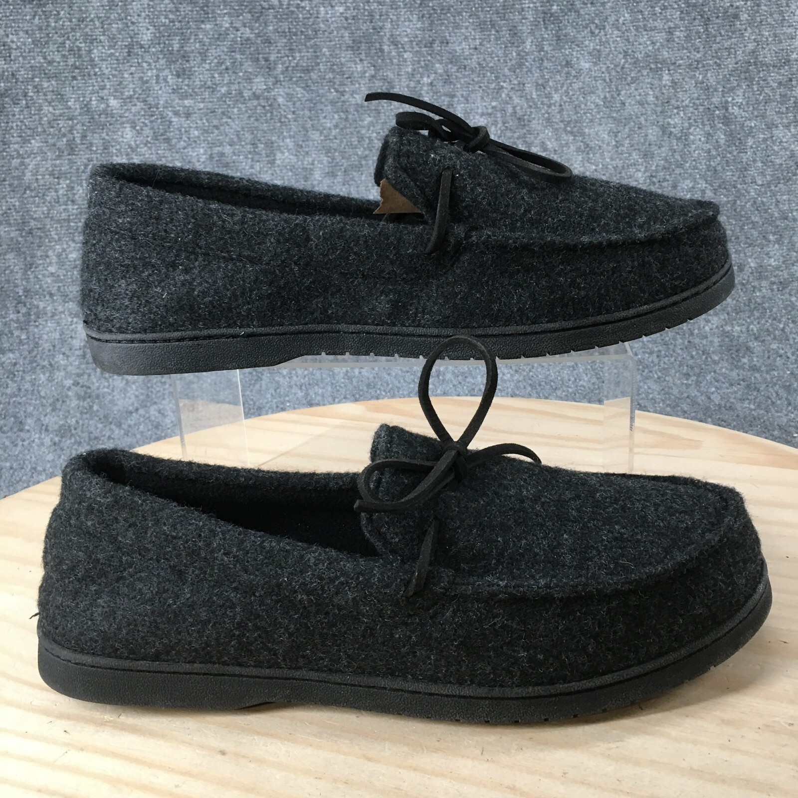 Dluxe by Dearfoams Slippers Mens 11-12 Dilan Moccasins Black Faux Leather Low