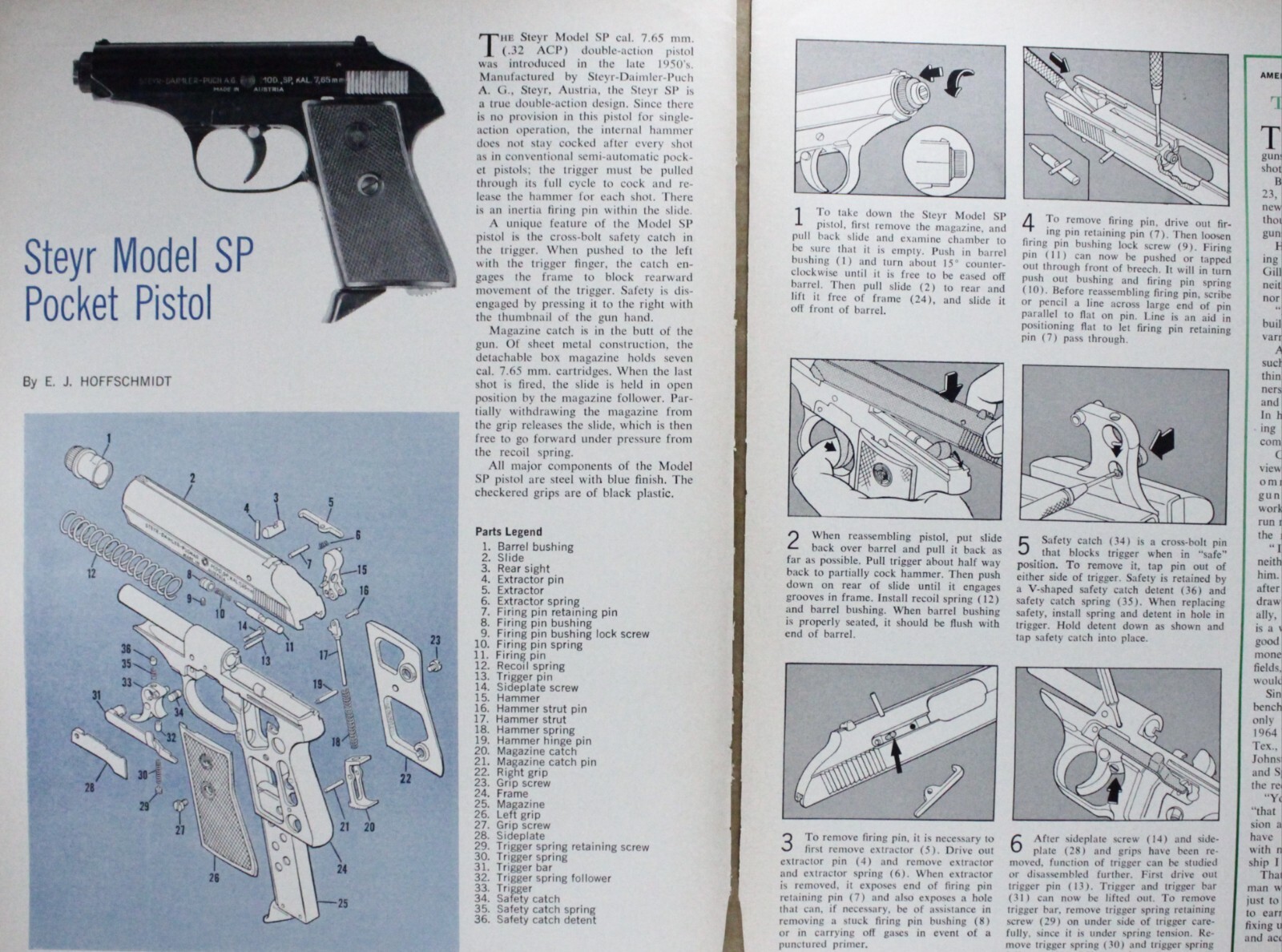 Steyr Pistol Gun Firearm Magazine Picture Diagram Article Vtg Wall Art Display