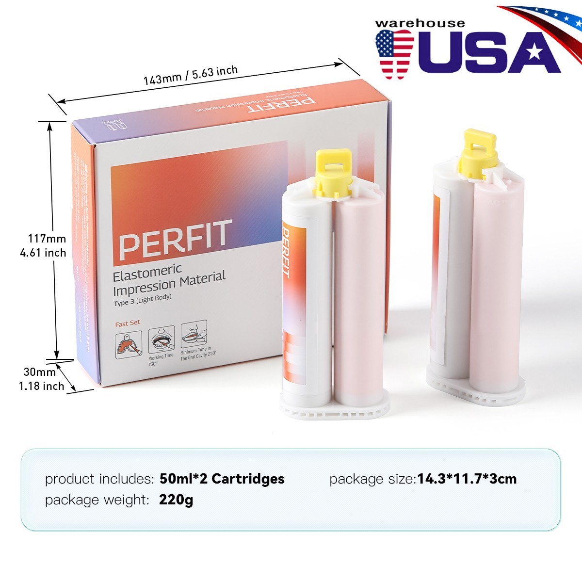 Dental Light Body Elastomeric Impression Material Cartridges Fast / Normal Set