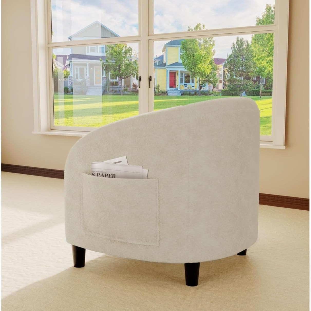 Comfortable White Velvet Club Armchair with Curved Back for Office & Reception