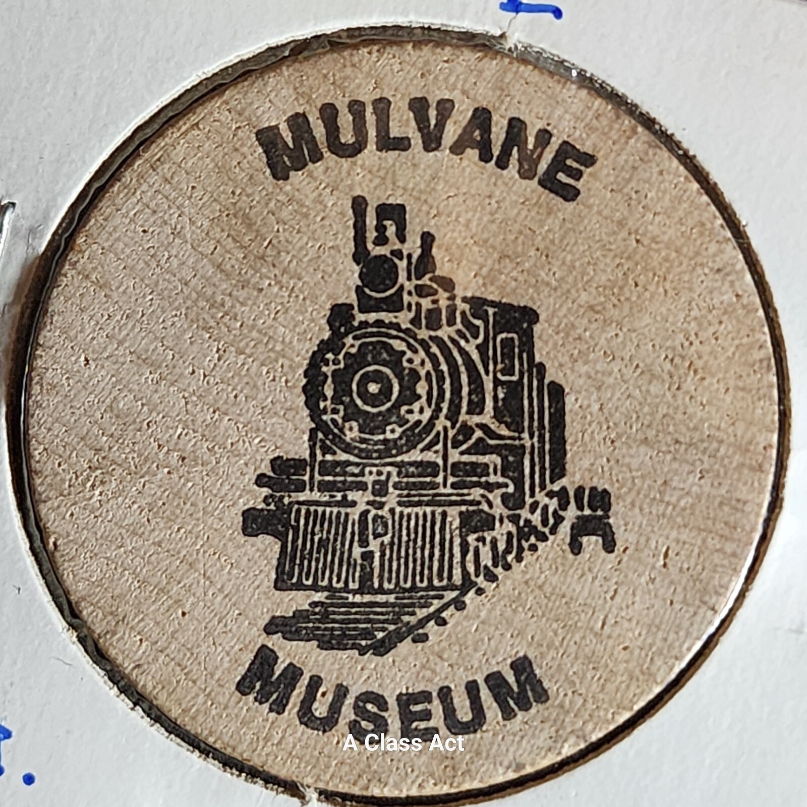 MULVANE MUSEUM, Train Image, Token, Indian Head, Wooden Nickel. Our T7793