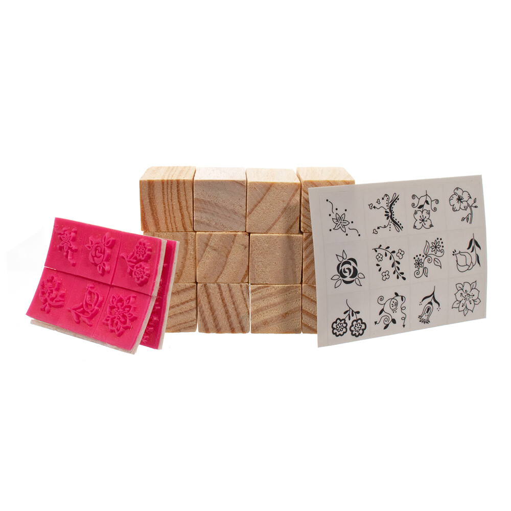 Craft County Floral Wooden Stamps - Wooden & Rubber Stamps- Festival Cards, Memo