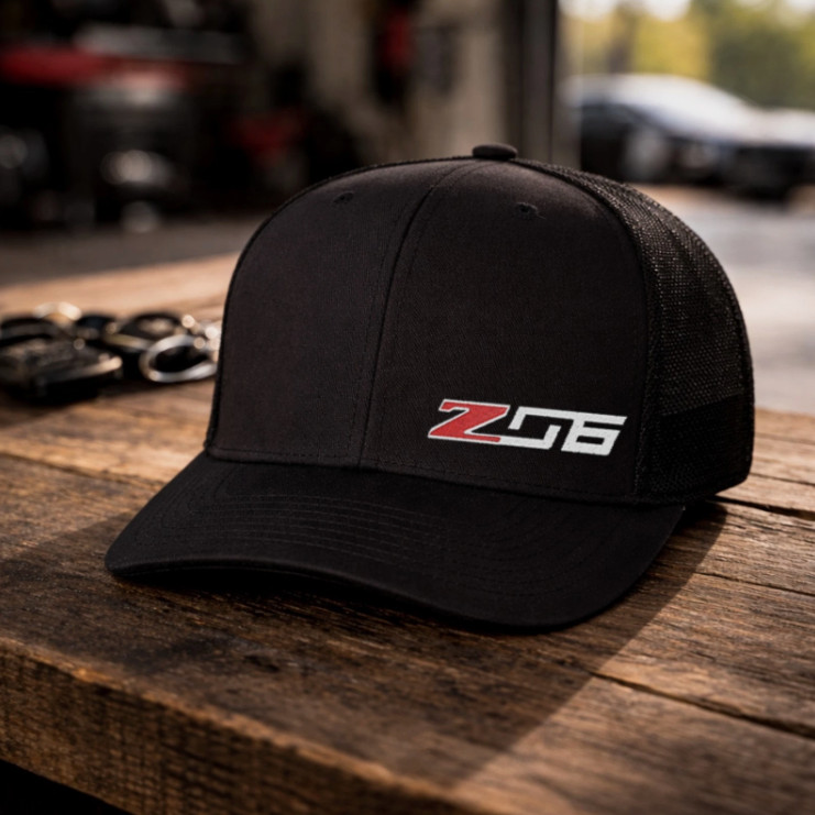 Z06 Corvette Flexfit Fitted Hat Cap Embroidered Black (Pick Your Size)