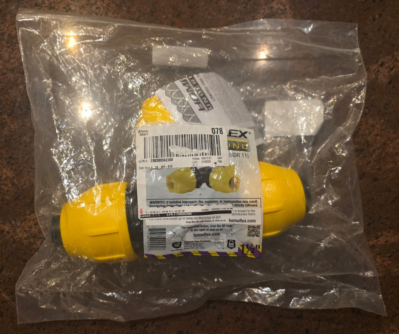 HOME-FLEX 18-401-015 1-1/2 inch IPS DR 11 Underground Yellow Poly Gas Pipe Tee