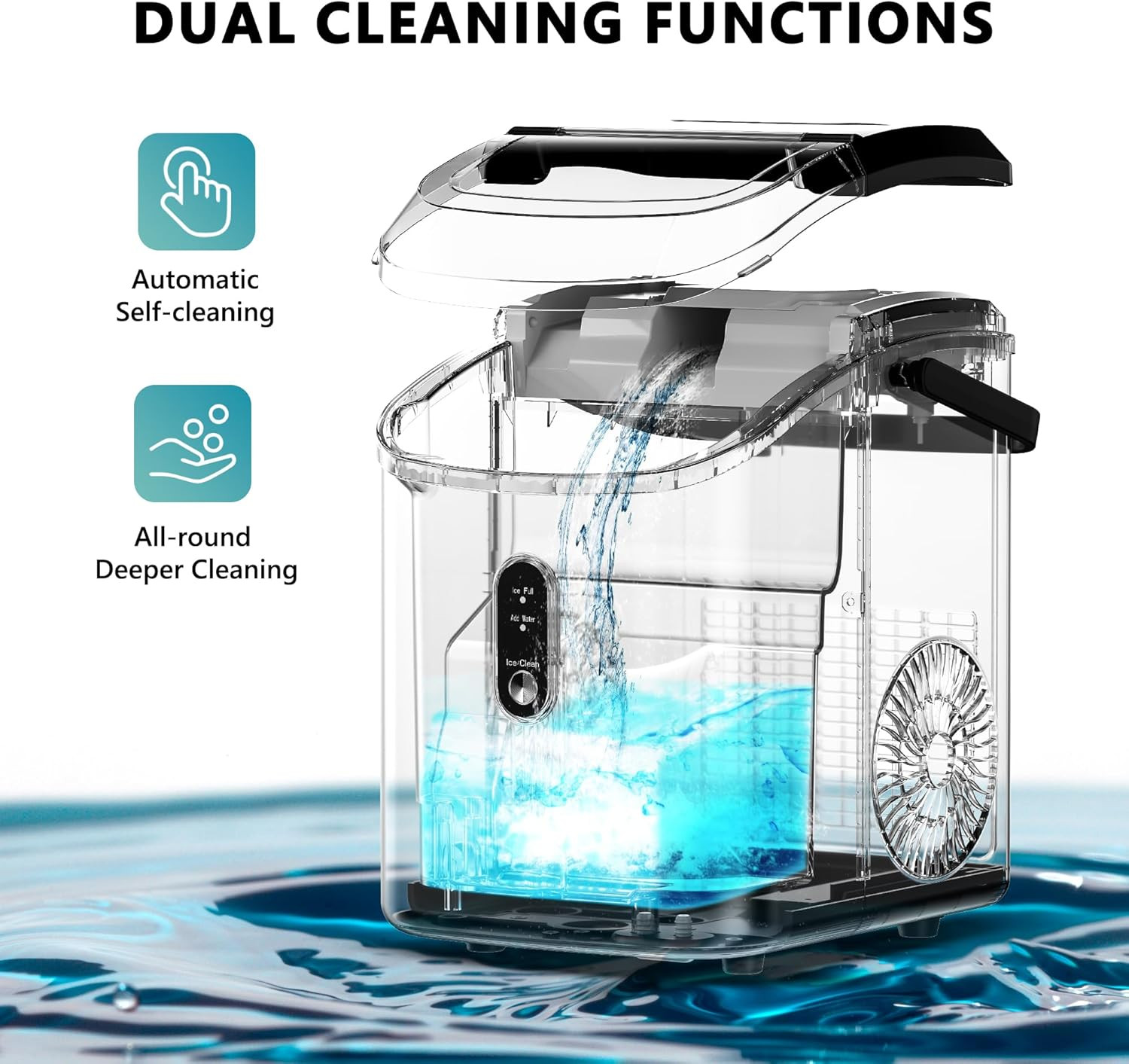 Nugget Ice Maker Countertop with Handle, Ready in 6 Mins, 34Lbs per Day, Removab