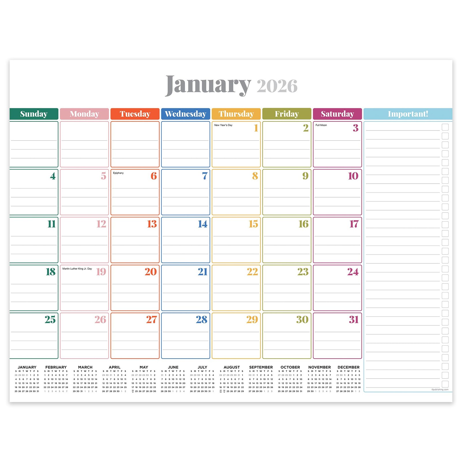 TF Publishing 2026 Rainbow Blocks Medium Desk Pad Pad, Multi