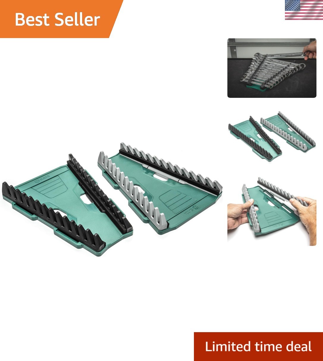 Space-Efficient Reversible Wrench Rack - 2 Pack with Self-Aligning Access