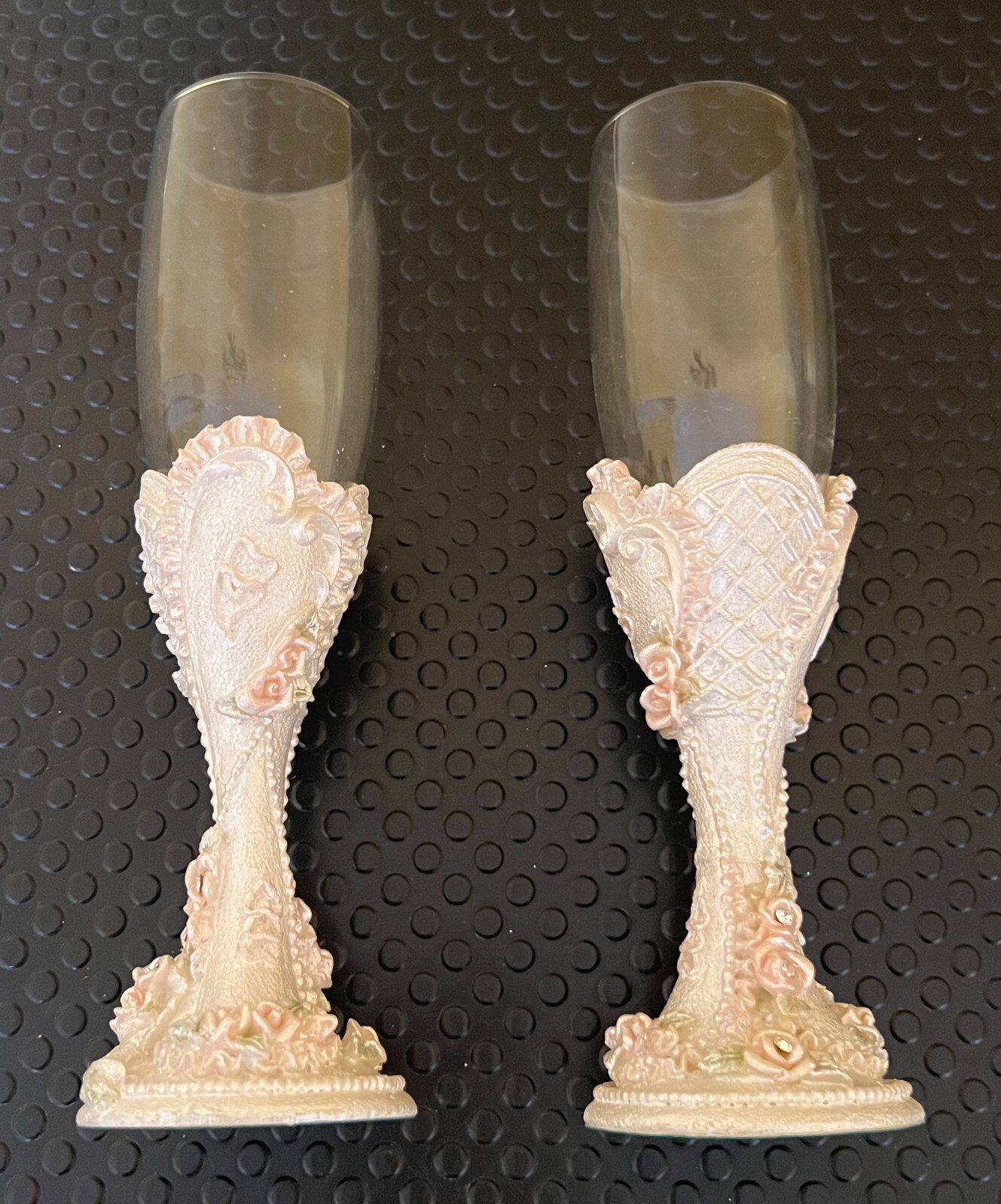 Wedding Celebration Server Set and Goblets Rose Bead Poly New