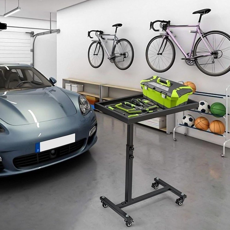 Adjustable Work Table with Wheels Mechanic Rolling Tool Tray Table Garage Repair